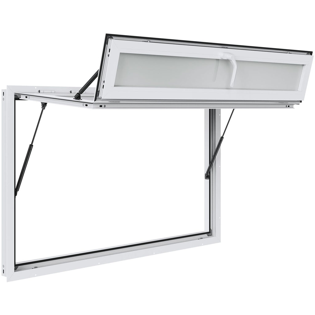 Concession Window 60"x36", Aluminum Alloy Food Truck Service Window with Triple Sliding Windows & Awning Door & Drag Hook, Up to 85 Degrees Serving Window for Food Trucks Concession Trailers
