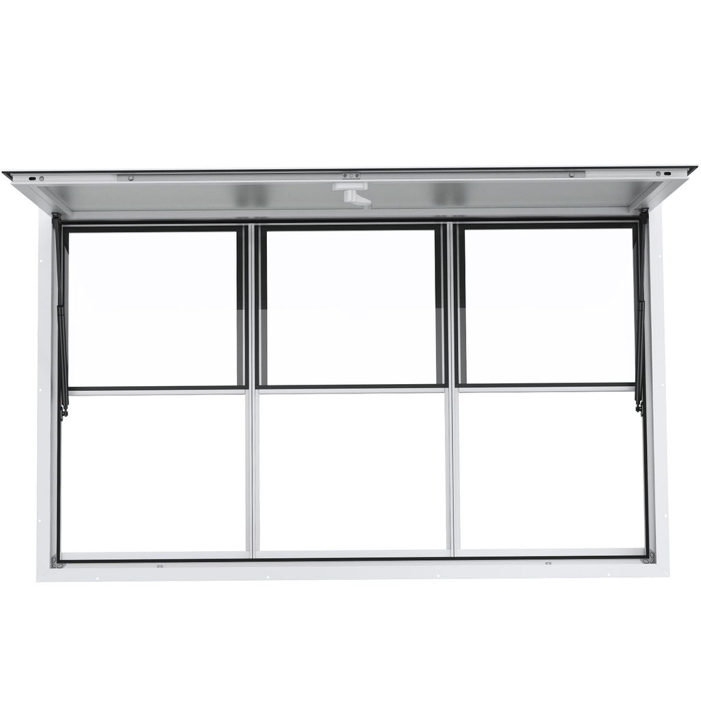 Concession Window 60"x36", Aluminum Alloy Food Truck Service Window with Vertical Lifting Windows & Awning Door & Drag Hook, Up to 85 Degrees Serving Window for Food Trucks Concession Trailers