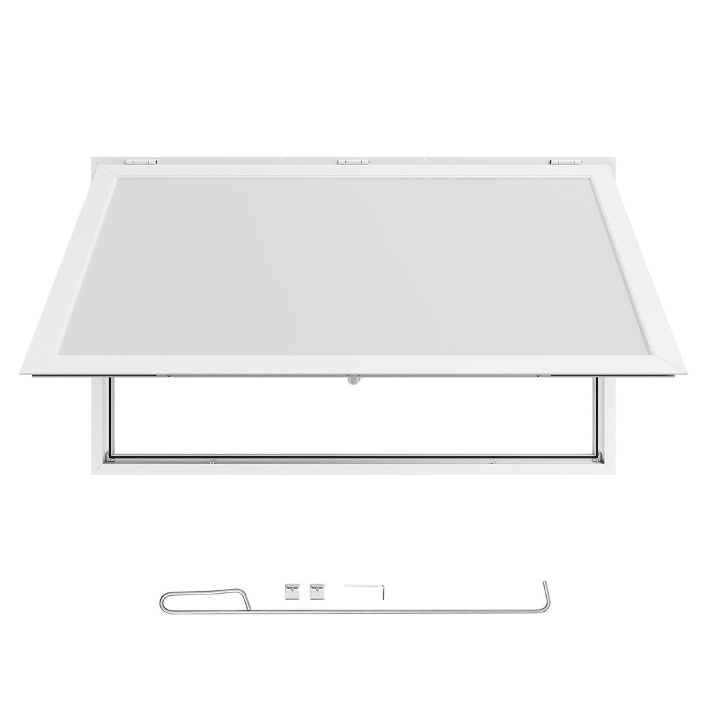 Concession Window 60x36 in, Aluminum Alloy Frame Service Window for Food Truck, Up to 85 Degrees Stand Serving Window with Awning Door and Drag Hook, Rainwater Resistant for Concession Trailers