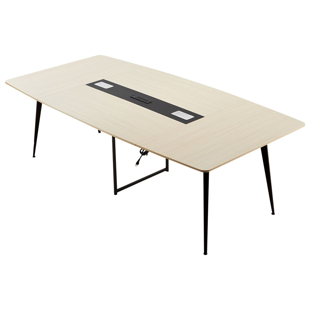Conference Table, 8 ft Boat Shaped Office Meeting Table with Charge Station for 10 Person, Modern Boat Seminar Meeting Desk with Metal Legs for Office, Boardroom, Conference Room, Easy Assembly