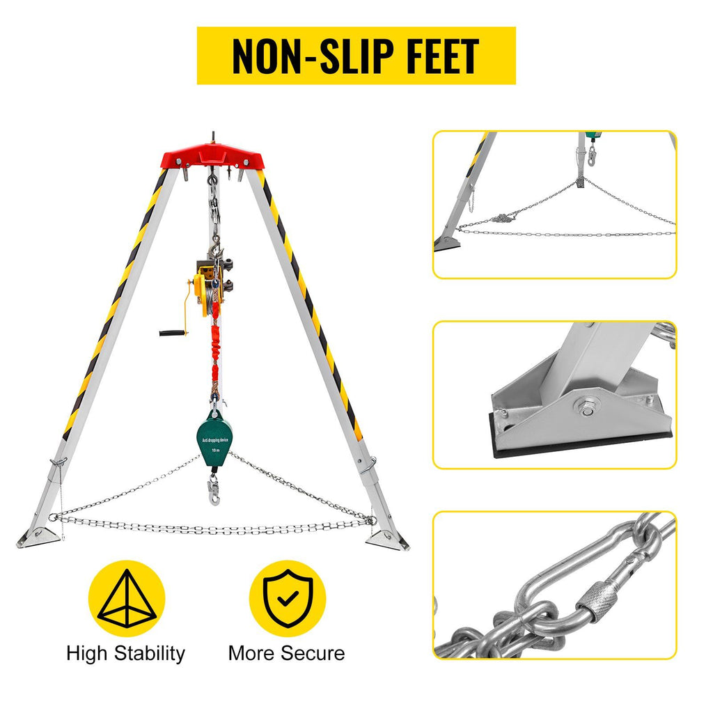 Confined Space Rescue Tripod 1200lbs Winch with 8\' Legs Confined Space Kit 98\' Cable Rescue Tripod 32.8 Feet Fall Protection for Confined Space Rescue