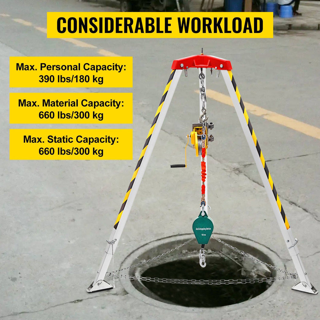 Confined Space Tripod 1800lbs Winch and 8\' Legs Confined Space Rescue Kit 98\' Cable Rescue Tripod with 32.8\' Fall Protection for Confined Space Rescue image 2
