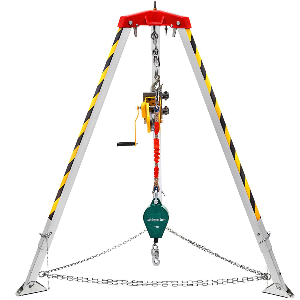 Confined Space Tripod Kit 1200LBS Winch, Confined Space Tripod 7\' Leg Bracket and 98\' Cable, Confined Space Rescue Tripod 32.8\' Fall Protection for Traditional Confined Spaces