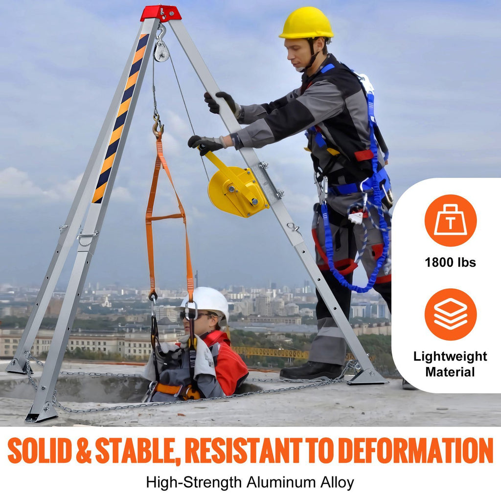 Confined Space Tripod Kit, Confined Space Tripod 7' Legs and 98' Cable, Confined Space Rescue Tripod 32.8' Fall Protection, 1800 lbs Winch, Harness, Storage Bag