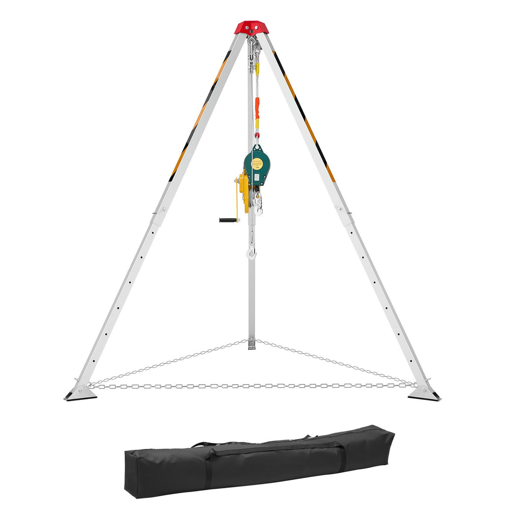 Confined Space Tripod Kit, Heavy Duty Rescue Tripod Lifting Hoist 1800 lbs Winch, 4.1 ft Adjustable Legs, 65 ft Cable Portable Kit, 32.8 ft Fall Protection, 4.40-7.05 ft Working Height