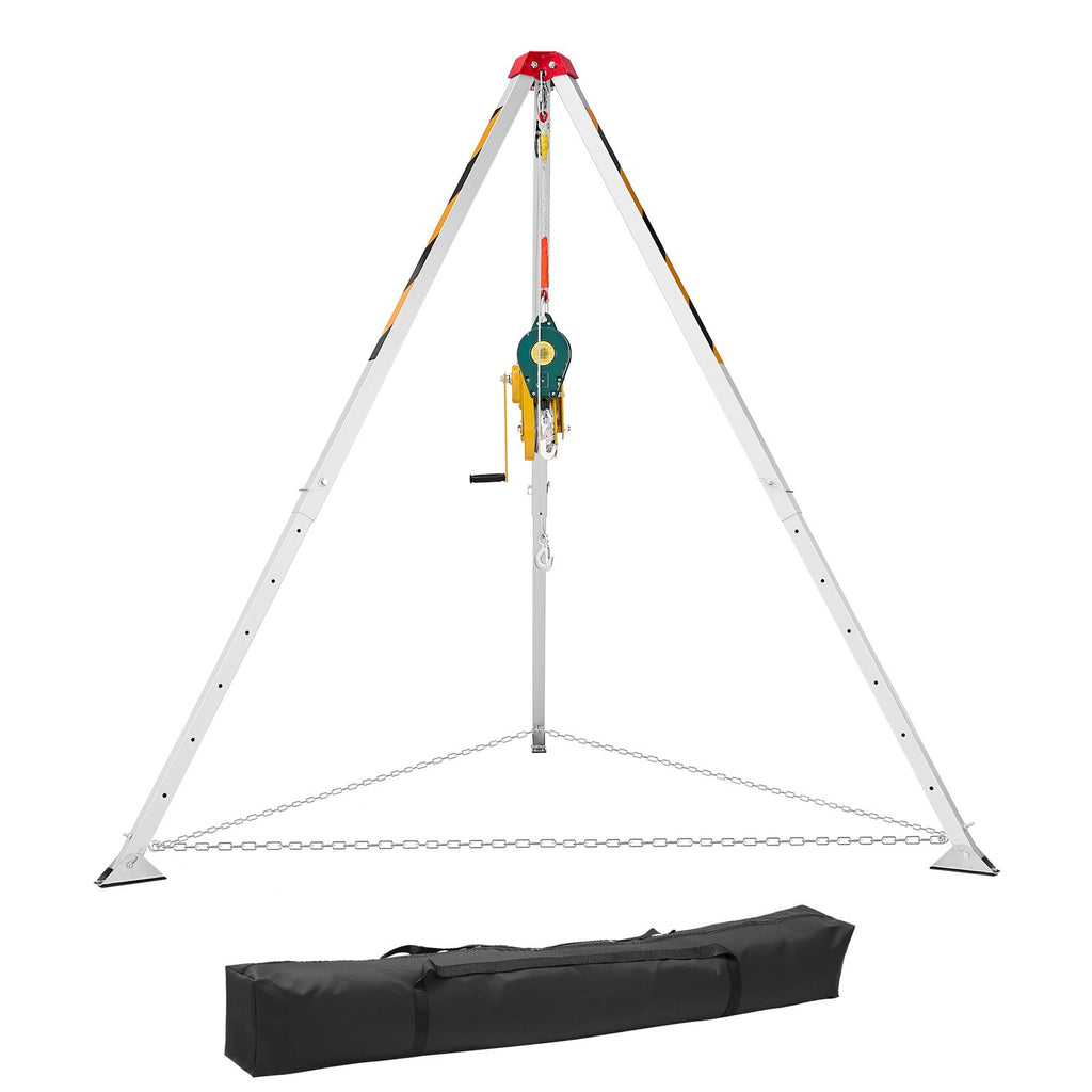 Confined Space Tripod Kit, Heavy Duty Rescue Tripod Lifting Hoist 2600 lbs Winch, 4.76 ft Adjustable Legs, 98.5 ft Cable Portable Kit, 32.8 ft Fall Protection, 5.25-8.04 ft Working Height