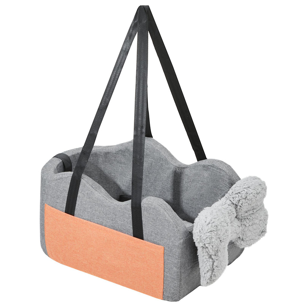 Console Dog Car Seat, Center Console Dog Booster Seat for Small Dog, Pet Car Seat for Car Armrest with Clip-On Leash, Adjustable Straps, Supports up to 8lbs, Dark Gray