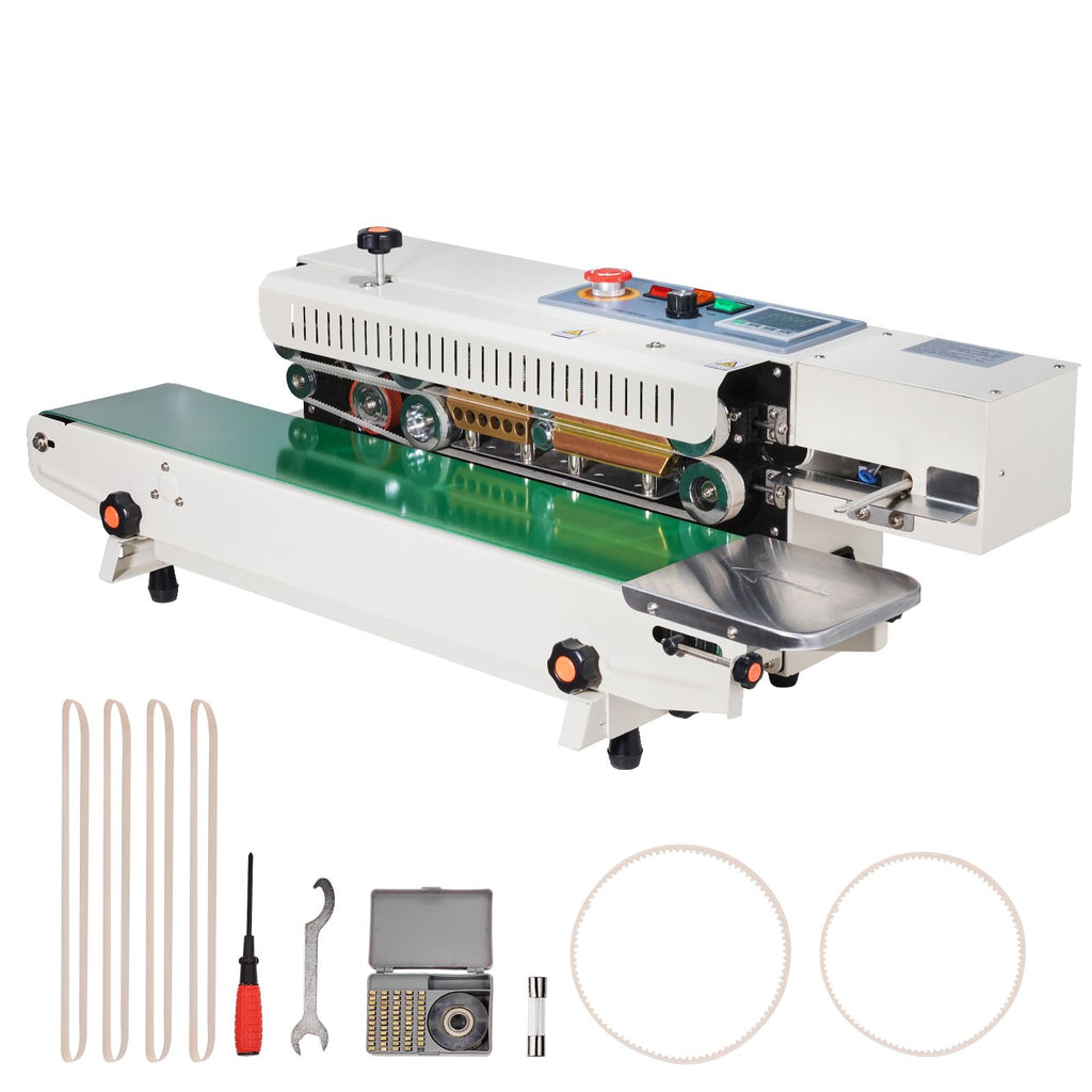 Continuous Bag Band Sealing Machine, 0.24-0.47 in/6-12 mm Seal Width, Horizontal Band Sealer Machine with Digital Temperature Control, Bag Sealer for 0.02-0.8 mm Plastic Bags, Inflation Function