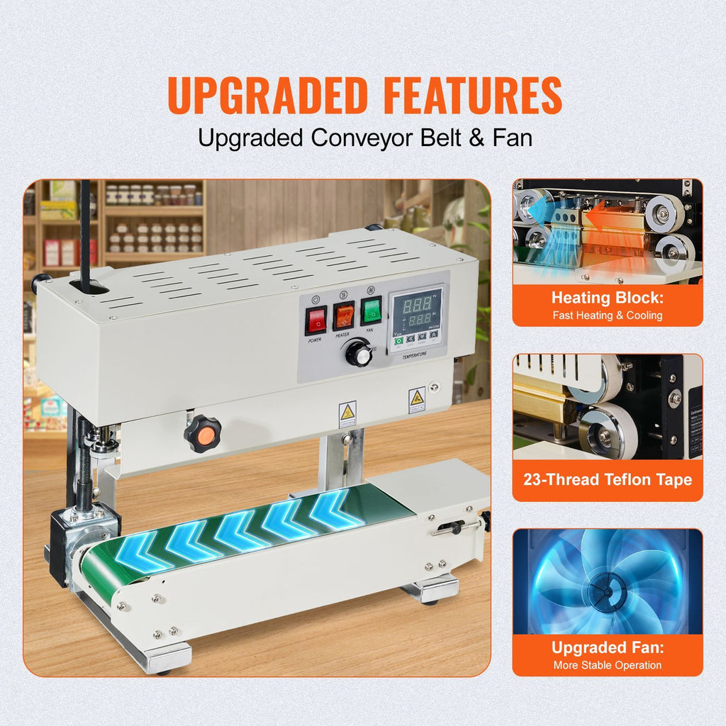 Continuous Bag Band Sealing Machine, 0.24-0.47 in/6-12 mm Seal Width, Vertical Band Sealer Machine with Digital Temperature Control, Carbon Steel Bag Sealer for 0.02-0.8 mm Plastic Bags Films image 2