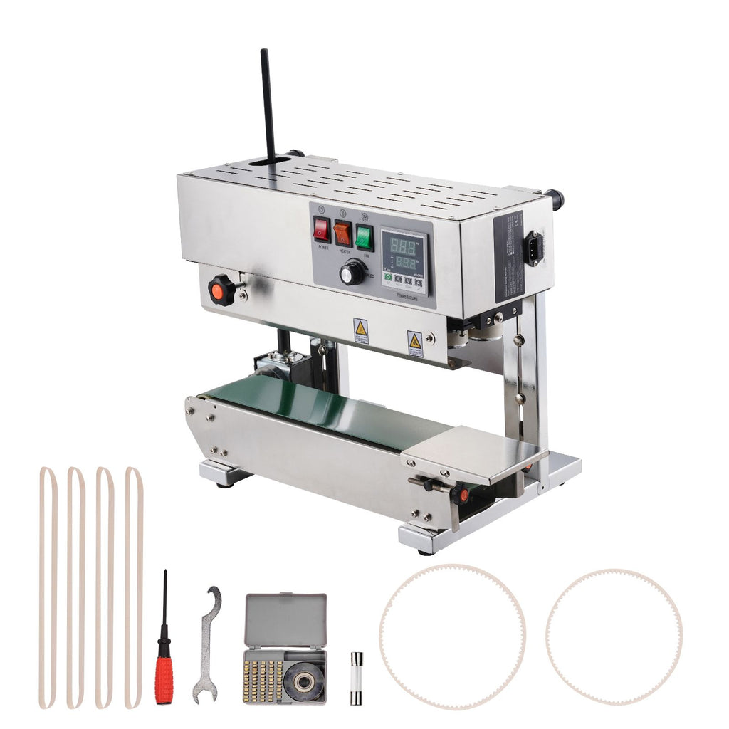 Continuous Bag Band Sealing Machine, 0.24-0.47 in/6-12 mm Seal Width, Vertical Band Sealer Machine with Digital Temperature Control, Stainless Steel Bag Sealer for 0.02-0.8 mm Plastic Bags Films
