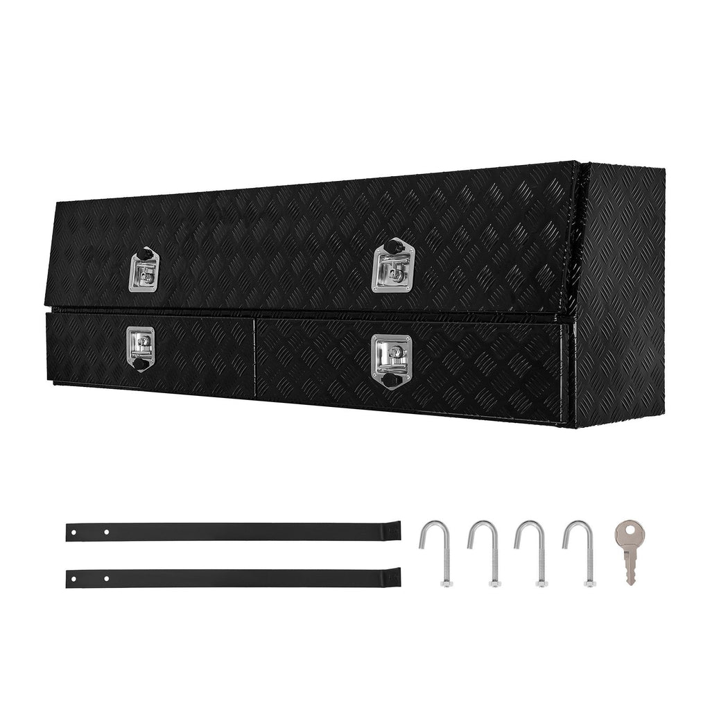 Contractor Truck Tool Box, 72 x 21 x 13 in, Black Tread Aluminum TopSider Toolbox with Two Lower Drawers, Flip Up Door, Weather-Resistant Heavy Duty Storage Box with Latch, for Truck Bed Pickup