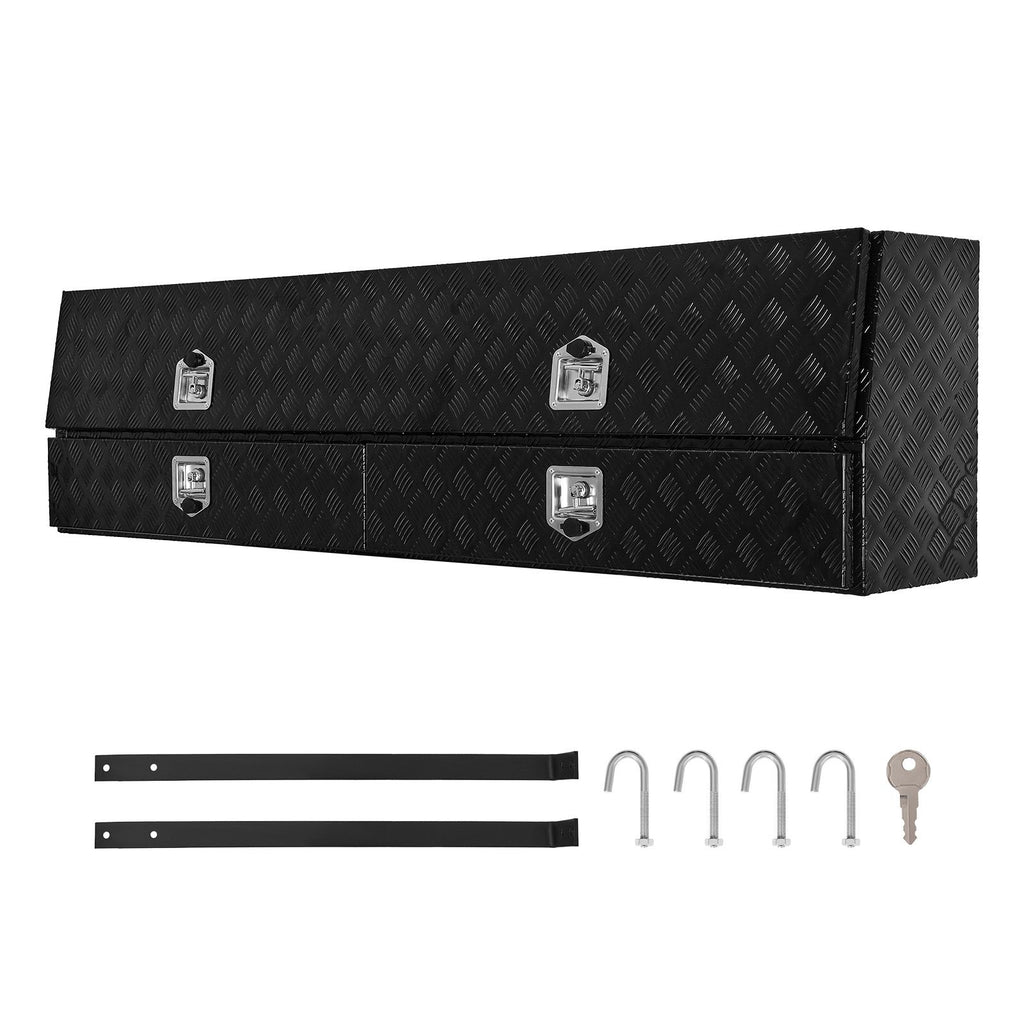 Contractor Truck Tool Box, 81.5 x 21 x 13 in, Black Tread Aluminum TopSider Toolbox with Two Lower Drawers, Flip Up Door, Weather-Resistant Heavy Duty Storage Box, with Latch, for Truck Bed