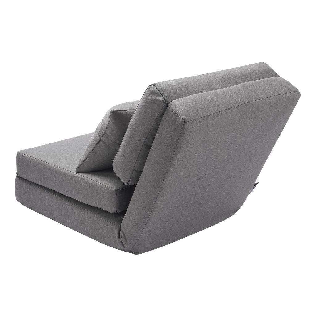 Convertible Flip Chair, 5-Position Adjustable Floor Lazy Sofa, Folding Upholstered Couch Bed with Adjustable Backrest Metal Frame and Pillow, Folding Sofa Bed Chair for Living Room Bedroom, Gray