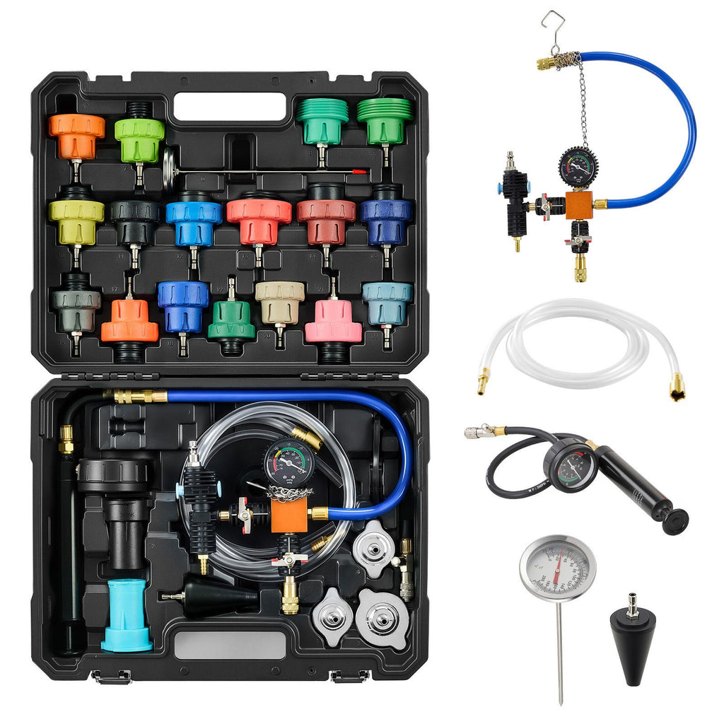 Coolant Pressure Tester Kit, 47Pcs Radiator Vacuum Refill Kit with 3 Metal Adapters, Universal Fit, Automotive Cooling System Pressure Tester Tool, with Pressures Pump & Aluminum-Plastic Filler