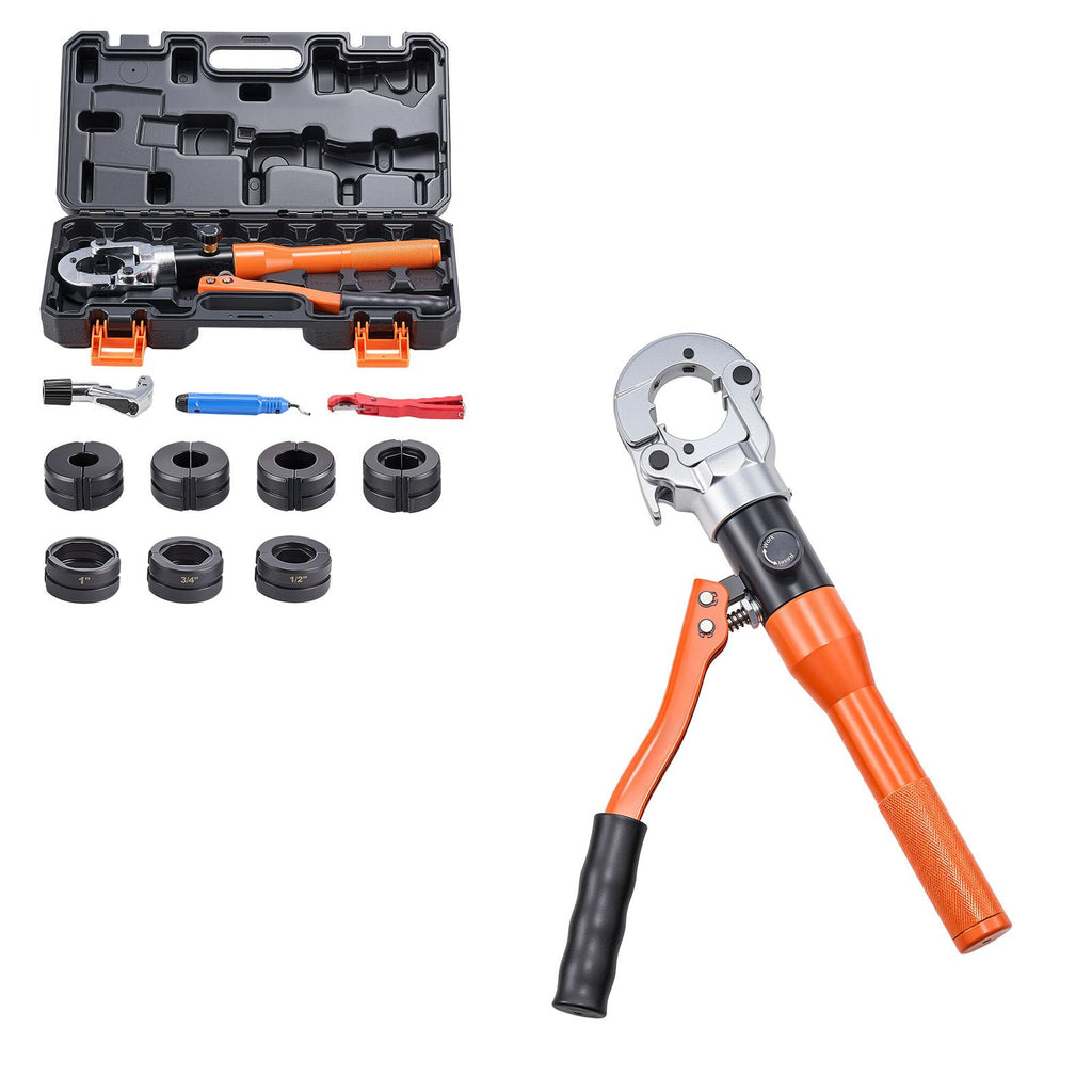 Copper Pipe Crimping Tool, Hydraulic Driven Pro Press Tool with 1/2", 3/4", 1" Jaws for Copper Tube & 3/8", 1/2", 5/8", 3/4", 1" Jaws for ASTM F1807 PEX Pipe Copper Ring - with Carrying Case