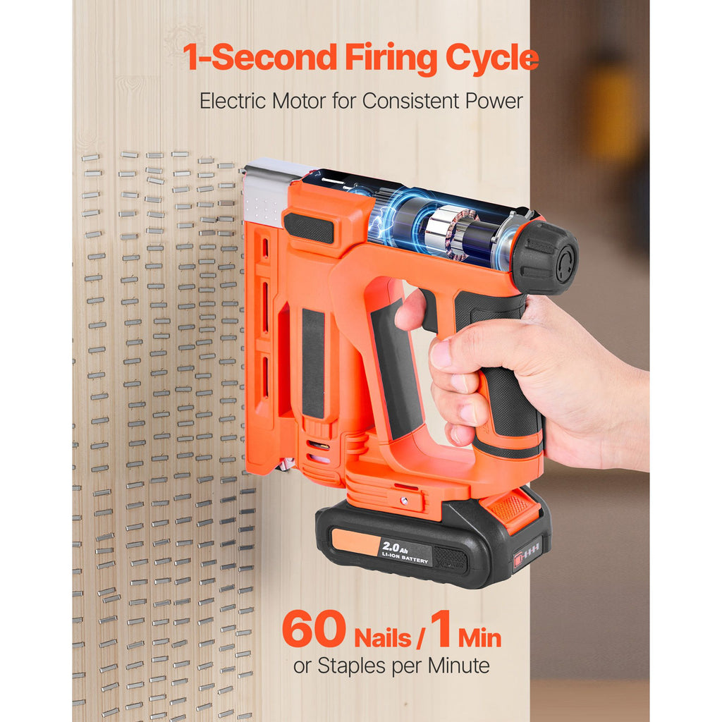 Cordless Brad Nailer, 2-in-1 Nail Gun Staple Gun, 18 Gauge 5/8 inch, Includes 1000 Pcs Staples and 1000 Pcs Nails, with Battery and Charger, Non-Slip Rubber Grip, for Woodworking DIY Projects