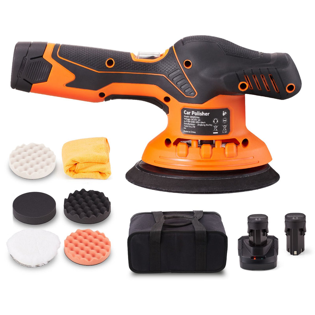 Cordless Buffer Polisher, with 2PCS 12V 4.0Ah Lithium Batteries, 6-inch Cordless Car Buffer Polisher Waxer 6 Variable Speed 5200RPM, 4 Polishing Pads for Car Detailing, Sanding, Polishing, Waxin