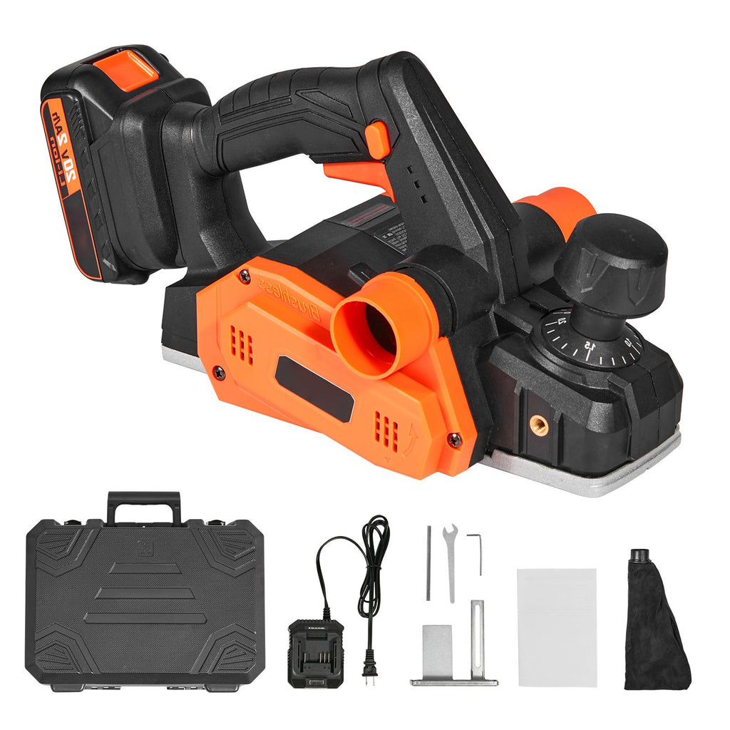 Cordless Electric Hand Planer, 3-1/4" Width, 16000 RPM Handheld Wood Planer with Battery 5/64" Adjustable Depth HSS Blades Dual Side Dust Outlet, for Woodworking Wood Planing Surface Smoothing