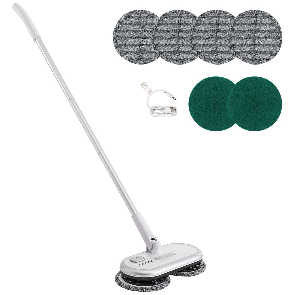 Cordless Electric Mop, Up to 70 mins Powerful Battery, Electric Spin Mop with Dual Spinning Heads, 4 Microfiber Pads & 2 Floor Scrubber Pads, for Hardwood/Bathroom/Tile Floor Cleaning