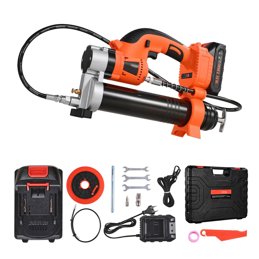 Cordless Grease Gun, 8000 PSI Max Pressure, 20V Electric Grease Gun with 2.0 Ah Battery & LED Light, 30-inch Long Hose & Carrying Case, Variable Speed Triggers, Vehicles or Machines Greasing