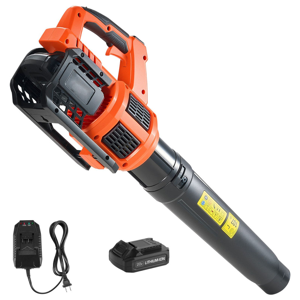 Cordless Leaf Blower, 20V Powerful Electric Leaf Blower with 2.0Ah Battery, Fast Charging & Quiet Operation, 2 Speed Control, 450 CFM/110 MPH Lightweight Powered Blowers for Leaves Lawn Care
