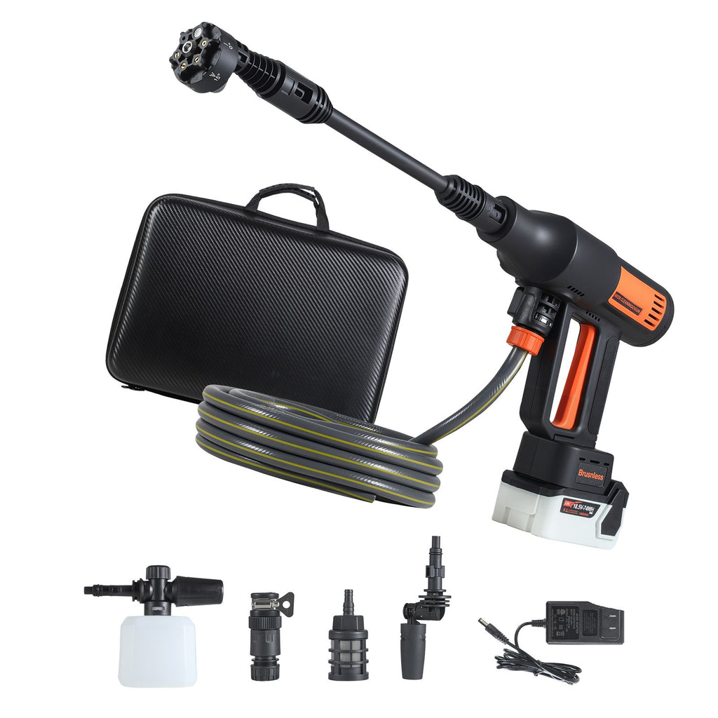 Cordless Pressure Washer, 1200PSI MAX Portable Pressure Washer with Brushless Motor, 6-in-1 Nozzle & Water Hose, 4 Speed Adjustable, Battery Powered Handheld Power Cleaner for Home Garden Patio