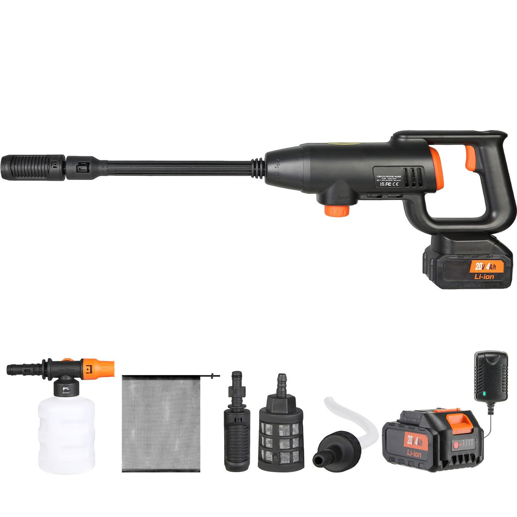 Cordless Pressure Washer, 580-PSI 1.1 GPM Portable Power Cleaner, Handheld High-Pressure Car Washer Gun with 4.0Ah Battery, Charger, 6-in-1 Nozzle, for Home/Floor Cleaning & Watering