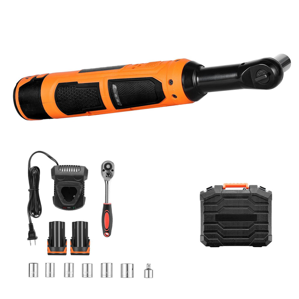 Cordless Ratchet Wrench, 3/8 inch Drive, 230 RPM, up to 33 ft-lbs of Torque, Battery Powered Electric Ratchet Wrench Set with Two 2.0Ah Batteries, Charger, Sockets, Adaptor and Carrying Case