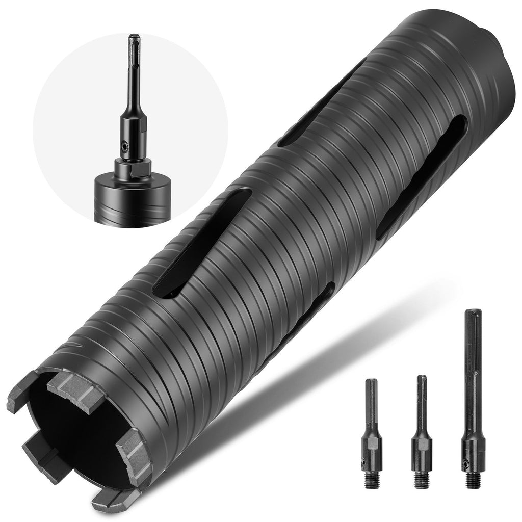 Core Drill Bit, 2-1/2 inch Diameter, 9-1/2 inch Drilling Depth, 5/8-11 Internal Thread, Diamond Dry Coring Bit with 3 Adapters, Pilot Drill and Hex Wrench, for Concrete, Red Bricks, and Masonry