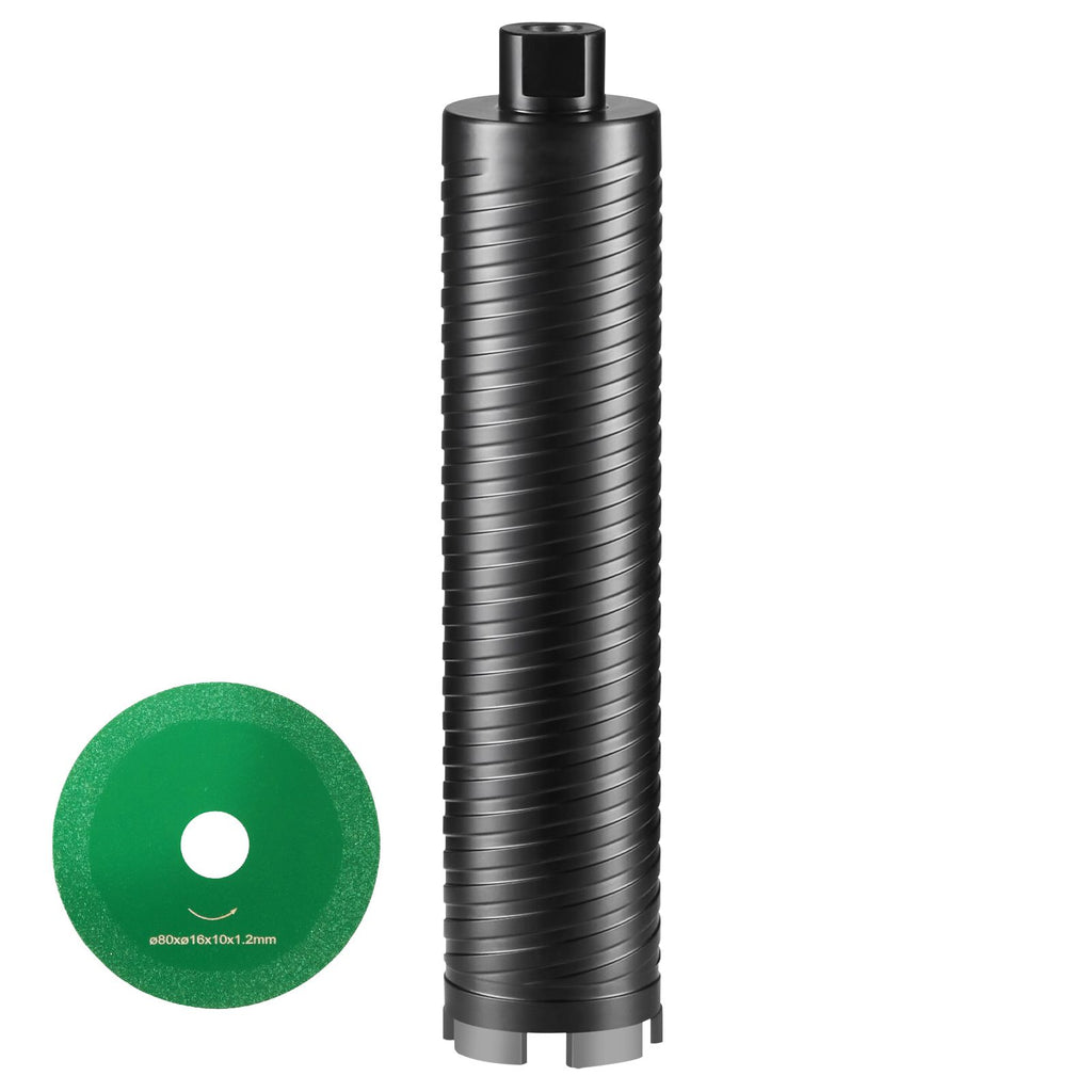 Core Drill Bit, 2.5" Wet/Dry Diamond Core Drill Bits for Brick and Block, Concrete Core Drill Bit with Pilot Bit Adapter and Saw Blade, 9.5" Drilling Depth, 5/8"-11 Inner Thread, Laser Welding