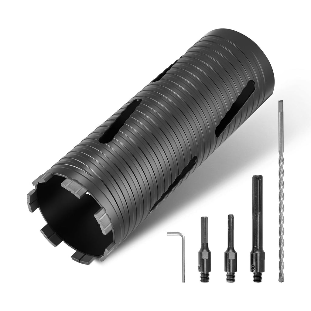 Core Drill Bit, 3-1/2 inch Diameter, 9-1/2 inch Drilling Depth, 5/8-11 Internal Thread, Diamond Dry Coring Bit with 3 Adapters, Pilot Drill and Hex Wrench, for Concrete, Red Bricks, and Masonry