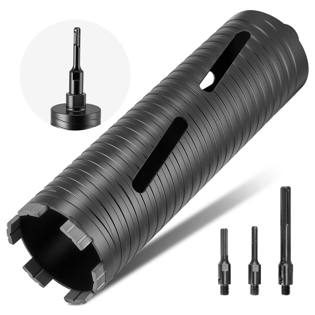 Core Drill Bit, 3 inch Diameter, 9-1/2 inch Drilling Depth, 5/8-11 Internal Thread, Diamond Dry Coring Bit with 3 Adapters, Pilot Drill and Hex Wrench, for Concrete, Red Bricks, and Masonry