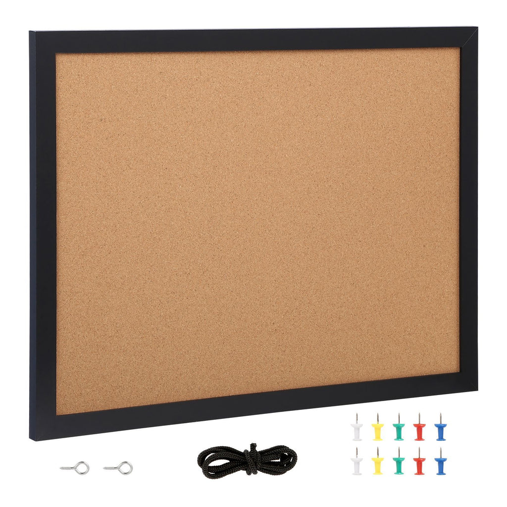 Cork Board, 24 x 18 inches, Double-sided Bulletin Board with MDF Sticker Frame, Vision Board Includes 10 Pushpins, for Display and Decoration in Office Home and School