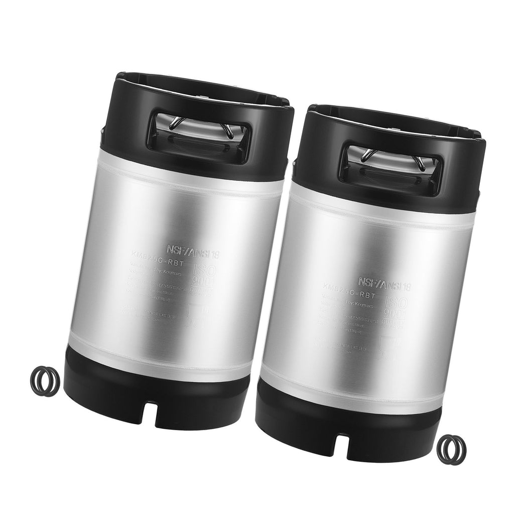 Corny Keg, 2.5 Gallon Ball Lock Keg, SUS304 Cold Brew Kegs with Dual Rubber Handles & Heavy-Duty Rubber Bottom, Brewing Equipment for Home Brewing Party, 2 PCS