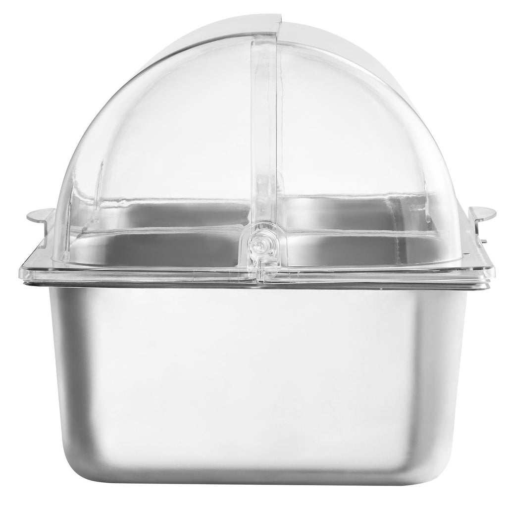 Countertop Food Serving Display Container, 4 Pan Stainless Steel Food Serving Tray, Buffet Condiment Dispenser Display Rack with Clear Lid & 3 Freezer Boxes, for Restaurant Hotel Kitchen Party