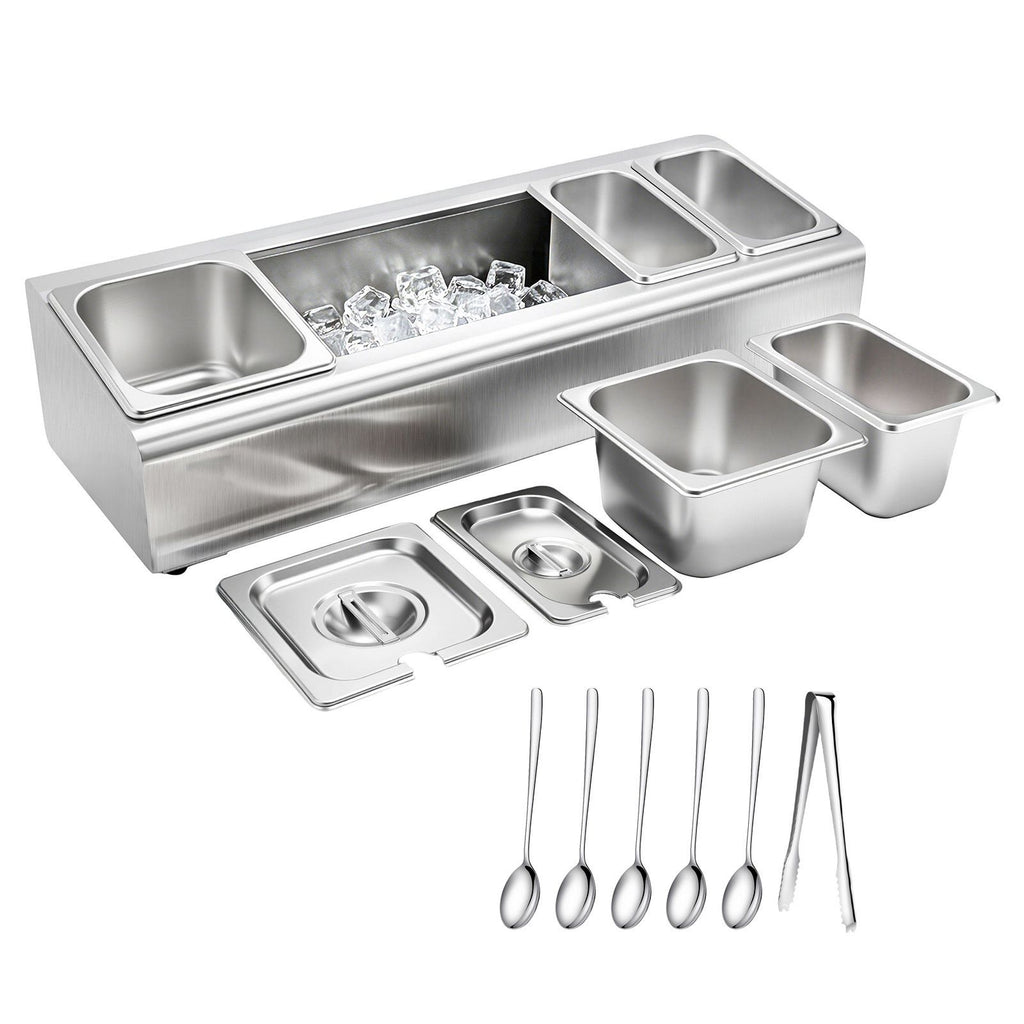 Countertop Food Serving Display Container, Stainless Steel Food Salad Server Tray, Buffet Condiment Dispenser, Ice Cooled Rack with Separate Lid, for Restaurant Hotel Kitchen (2x1/6+3x1/9 Pan)