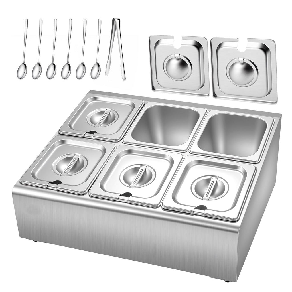 Countertop Food Serving Display Container, Stainless Steel Food Salad Server Tray, Buffet Condiment Dispenser, Ice Cooled Rack with Separate Lid, for Restaurant Hotel Kitchen Party (6x1/6 Pan)