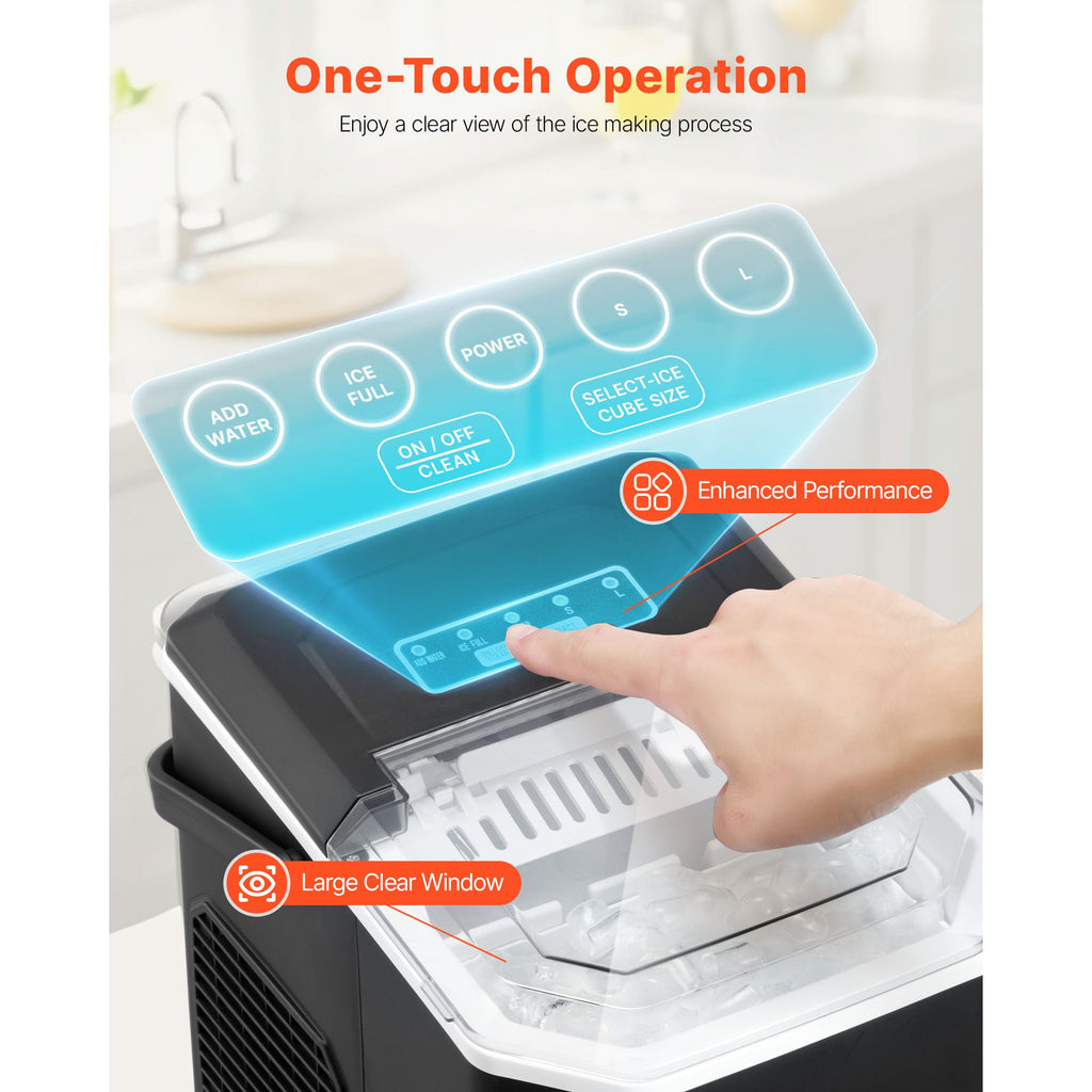 Countertop Ice Maker, 9 Cubes Ready in 6 Mins, 26lbs in 24Hrs, Self-Cleaning Portable Ice Maker with Ice Scoop and Basket, Ice Machine with 2 Sizes Bullet Ice for Home Kitchen Office Bar Party