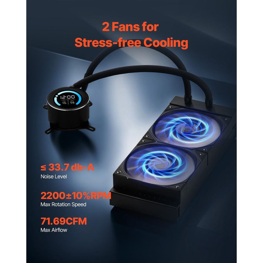 CPU Liquid Cooler, AIO CPU Water Cooler - 120mm PWN Fans, Pump, 1.8'' Display, Max. 2200RPM CPU Cooling Fan, Efficient Black PC Water Cooler for Intel 115X/1366/2011/1700/1200, AMD AM4/AM5