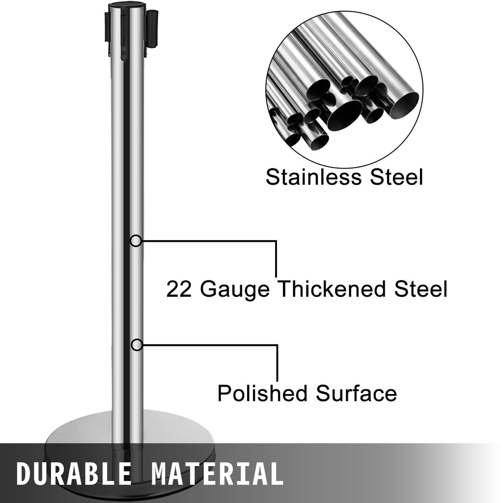 Crowd Control Stanchion, 6-Pack Crowd Control Barrier, Carbon Steel Baking Painted Stanchion Queue Post with 3CS Retractable Belt & Fillable Base, Belt Barrier Line Divider, Easy Assembly image 2