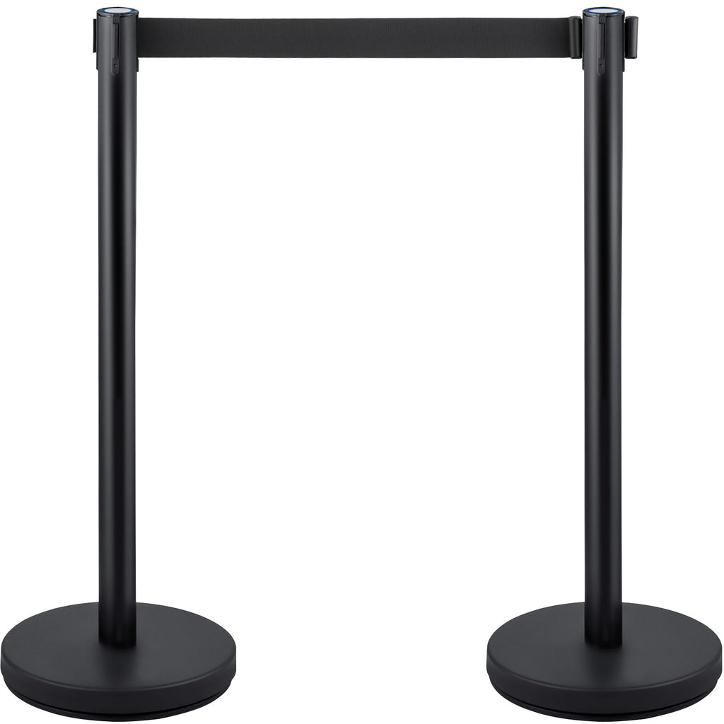 Crowd Control Stanchion, Set of 4 Pieces Stanchion Set, Stanchion Set with 6.6 ft/2 m Black Retractable Belt, Black Crowd Control Barrier with Concrete and Metal Base – Easy Connect Assembly