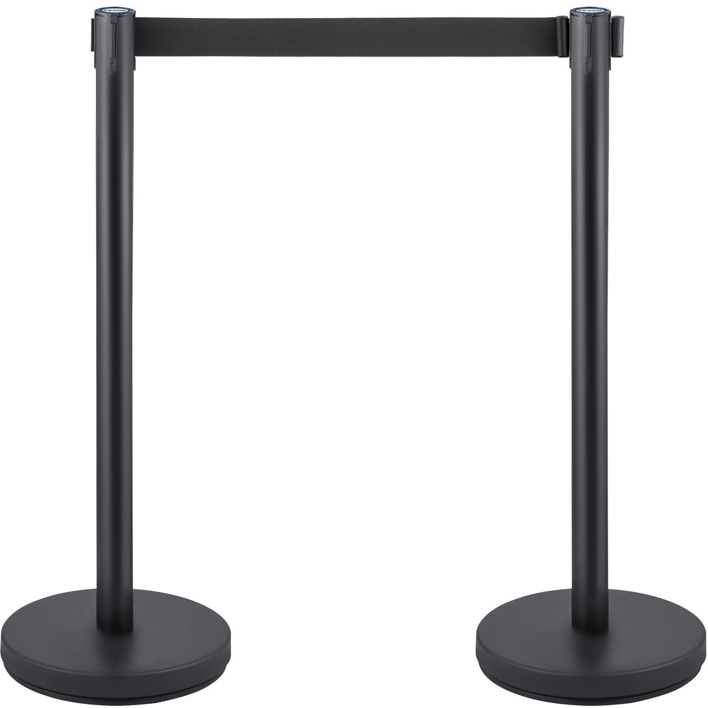 Crowd Control Stanchion, Set of 8 Pieces Stanchion Set, Stanchion Set with 6.6 ft/2 m Black Retractable Belt, Black Crowd Control Barrier with Concrete and Metal Base – Easy Connect Assembly