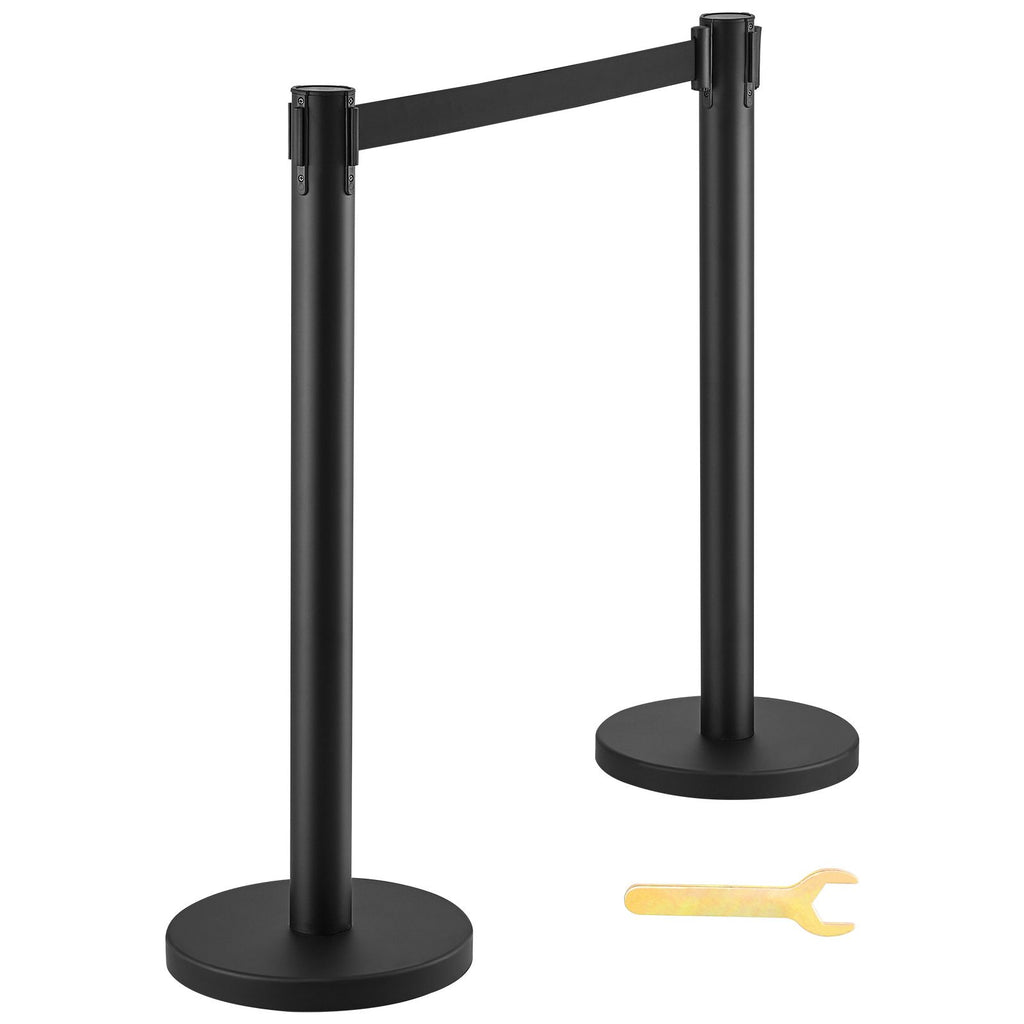 Crowd Control Stanchions, 2-Pack Crowd Control Barriers, Carbon Steel Baking Painted Stanchion Queue Post with 6.5FT Black Retractable Belt, Belt Barriers Line Divider for Exhibition, Airport