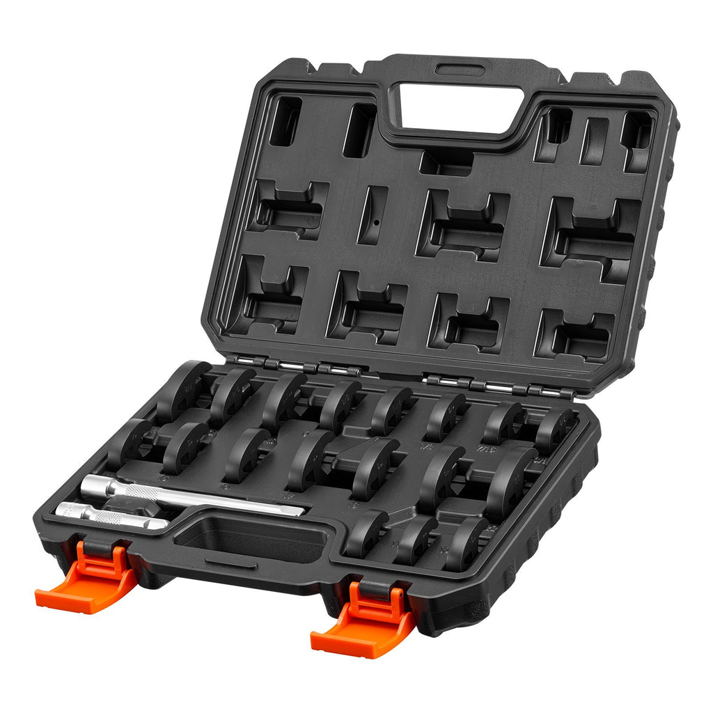 Crowfoot Wrench Set, 3/8" Drive, 20-Piece Metric and SAE Size Flare Nut Crows Foot Wrenches, with Storage Case, Dual Size Markings on Tools and Case, for Auto Maintenance