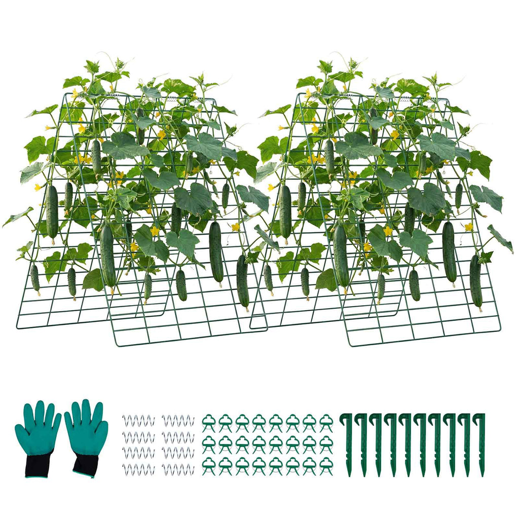 Cucumber Trellis 4 Pack, A-Frame Garden Trellises for Raised Bed, Metal Rustproof Coating Plant Support for Vine, Climbing Plants, Peas, Beans, Zucchini, Tomato, Flower (35.43 x 27.56 in x 4PCS)