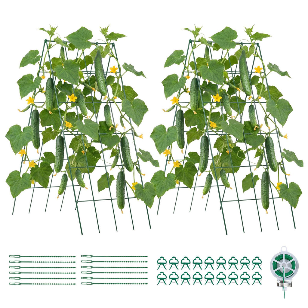 Cucumber Trellis 4 Pack, A-Frame Garden Trellises for Raised Bed, Metal Rustproof Coating Plant Support for Vine, Climbing Plants, Peas, Beans, Zucchini, Tomato, Flower (38.98 x 15.75 in x 4PCS)