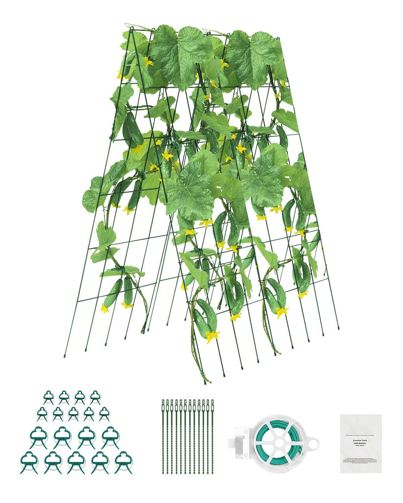 Cucumber Trellis for Climbing Plants, 39" x 32" Foldable Cucumber Trellis Set with Twist Ties, Metal Garden Trellis for Raised Bed, Outdoor Plant Grow Support for Tomato, Squash, Vegetable
