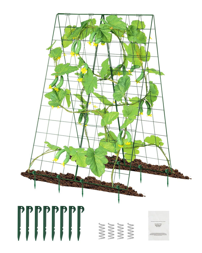 Cucumber Trellis for Climbing Plants, 46" x 32" Foldable Cucumber Trellis Set with Plant Clips, Metal Garden Trellis for Raised Bed, Outdoor Plant Grow Support for Tomato, Squash, Vegetable