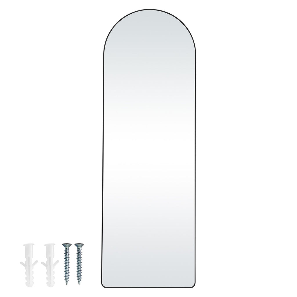 Curved Tall Mirror, 65'' x 22'', Spacious Standalone or Wall Mount Reflective Surface with Aluminum Frame, Comprehensive View Dress Mirror for Bedroom or Living Space, Black