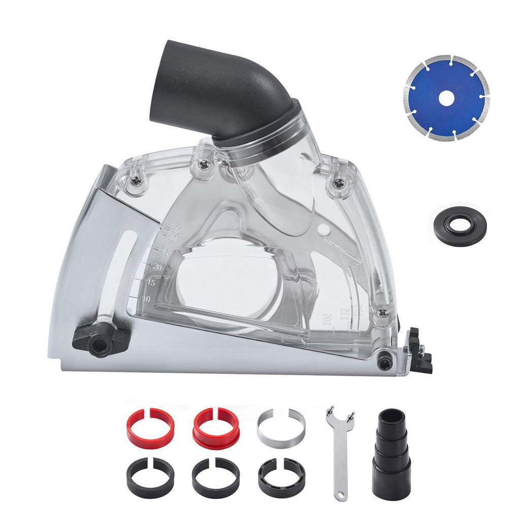Cutting Dust Shroud for Angle Grinders, Universal 4-5 in Angle Grinder Dust Shroud with 6 Clamping Washers & 5 in Diamond Grinding Cup Wheel, Adjustable Cutting Depth, Connect to Vacuum Cleaner